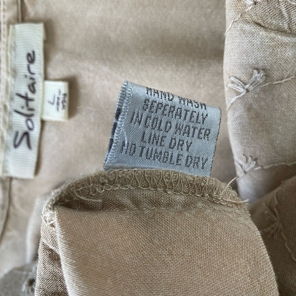 Solitaire Tan Brown Boho Eyelet Tiered Sleeveless Tank Top Shirt, Size: Large - Picture 9 of 10